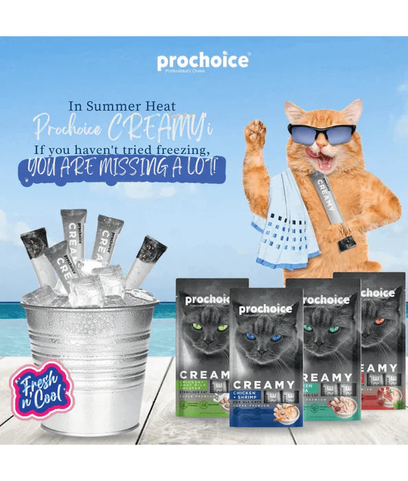 Prochoice - Creamy Provitamin Lickable Treats, Omega Rich, Chicken & Shrimp - 4 Tubes x15g