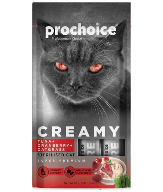 Prochoice - Creamy Urinary Support Lickable Treats, Tuna + Cranberry + Cat Grass - 4 Tubes x15g